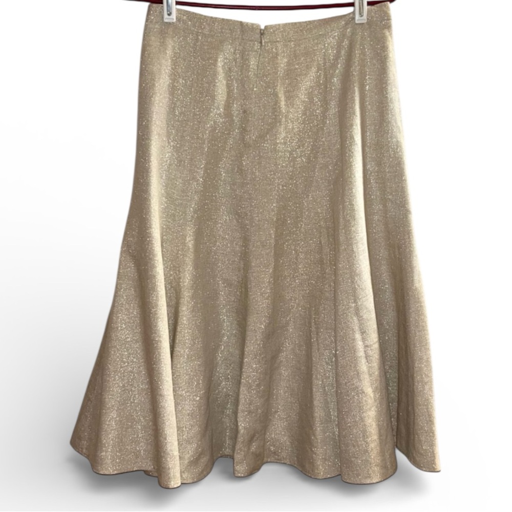 Banana Republic A-Line Gold Shimmer Midi Skirt Warm Neutral Side Zip Lined 2 - Picture 4 of 14
